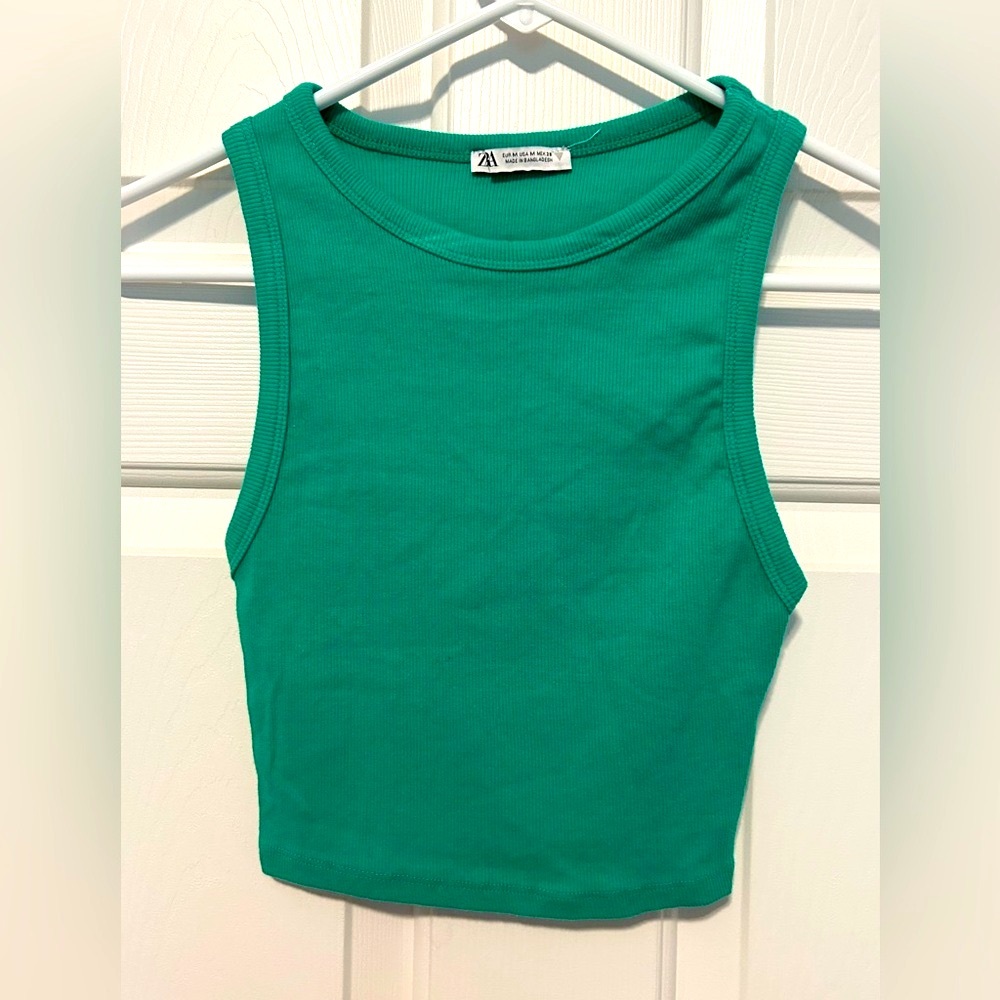 Zara Teal Ribbed Sleeveless Top